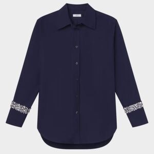 A.L.C. Calvin Navy Button-Front Blouse with Embellished Cuffs